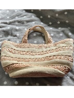 J Crew | Stylish Woven Straw Tote Bag in Beige and Blush Pink
